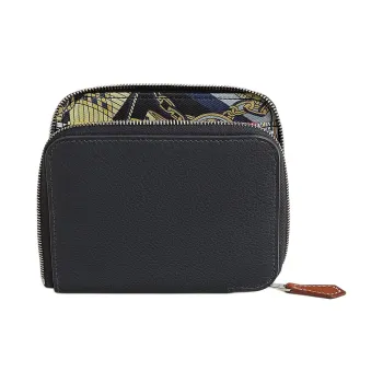 HERMES Silk'In Evercolor & Barenia Calfskin Wallet Women's Black & Yellow