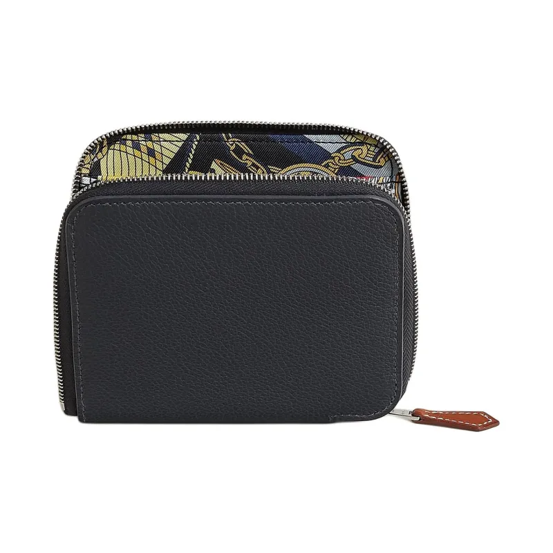 HERMES Silk'In Evercolor & Barenia Calfskin Wallet Women's Black & Yellow-0