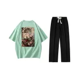 Clothing Set (Top Light Green+Pants Black)