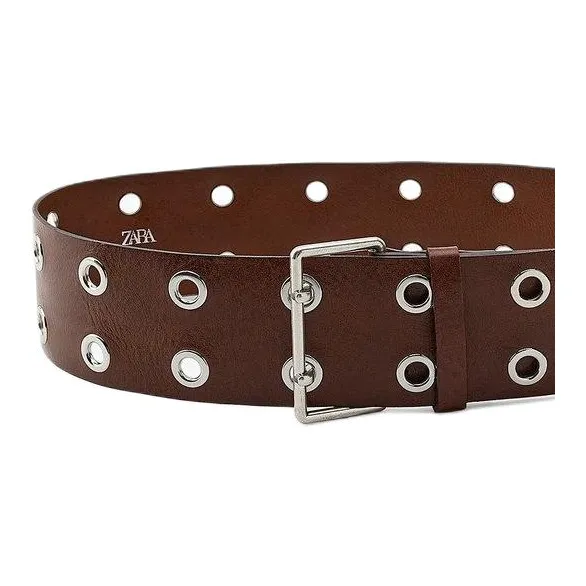 ZARA Metal, Leather Belts Women's Brown Width 7cm-1