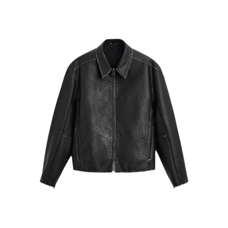 ZARA Leather Jacket Men's Black-0