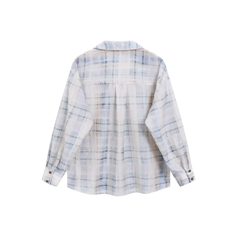 QISENYAR Shirt Women's Blue Plaid-1