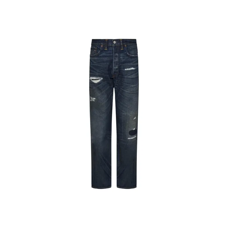Ralph Lauren Rrl Five Pocket Distressed Jeans-0