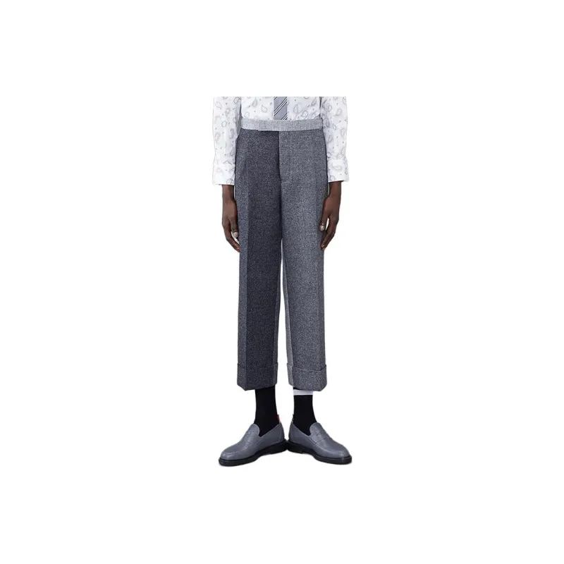 THOM BROWNE Mid Rise Two Toned Wide Leg Trousers-0