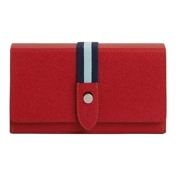 HERMES Calfskin With Crocodile Leather Clutch Women's Red