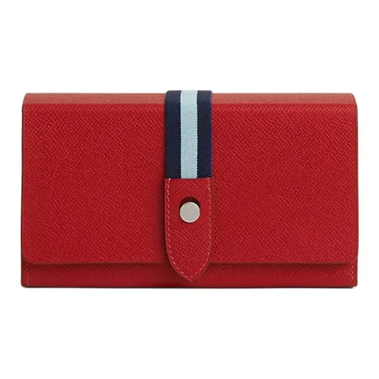 HERMES Calfskin With Crocodile Leather Clutch Women's Red-0