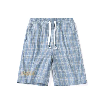 Guuka Casual Shorts Men Blue Plaid