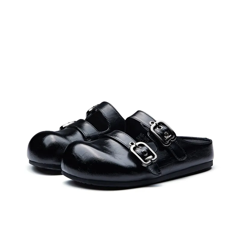 BURGELY Rubber Sole Leather Patchwork Quiet Closed Toe Slippers Women's-1