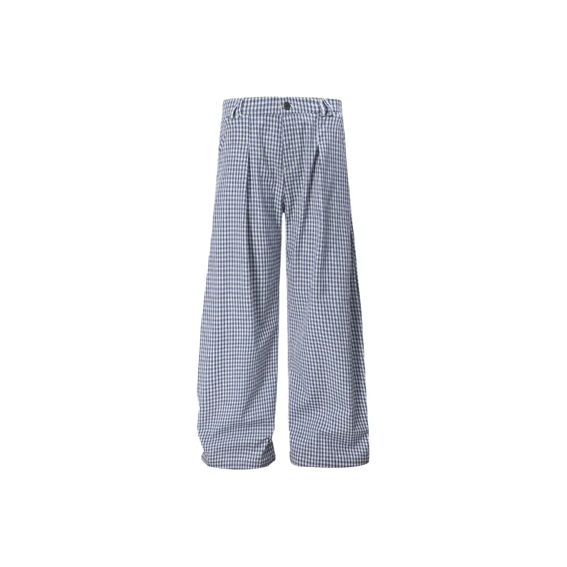 GBXM Casual Pants Unisex Blue Plaid Color-0