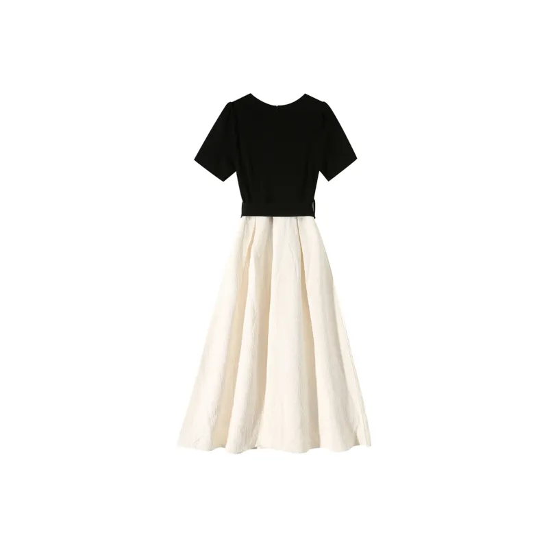 GUOZHEN Short Sleeved Dress Women's Black White-1