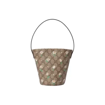 GUCCI Canvas Bucket Bag Handbag Kids' Beige & Dark Brown