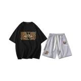 Clothing Set (Black Short-Sleeved Shirt+Heather Gray Shorts)