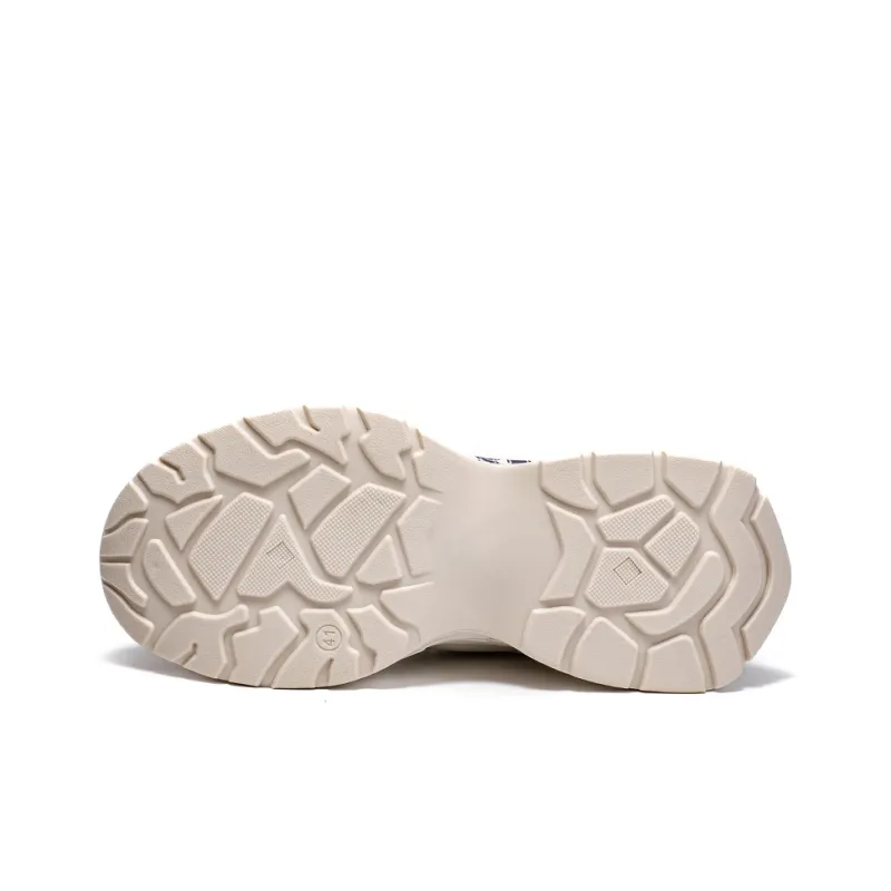 Pnj Slip Resistant, Abrasion Resistant, Breathable, Height Increasing Low Top Chunky Sneakers Unisex Beige Dark Blue-4