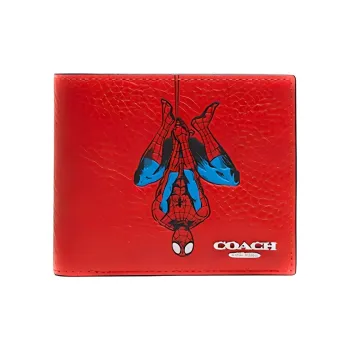 COACH MARVEL/Marvel 3 IN 1 Wallet Leather Coin Purse Card Holder, Wallet Mini Men's Red