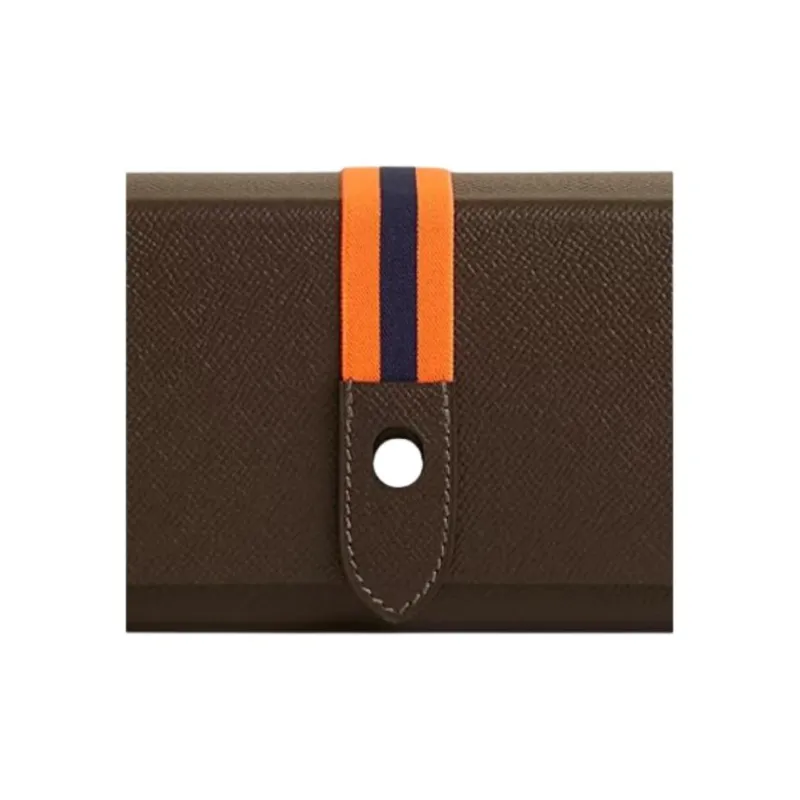 HERMES Calfskin With Crocodile Leather Clutch Women's Umber-1