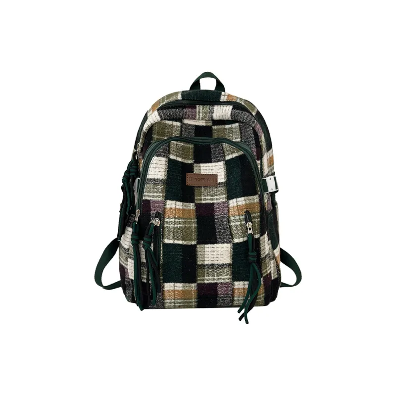 Alcohol Dragon Nylon Backpack Unisex Yellow Plaid/Green Plaid/Red Plaid-8