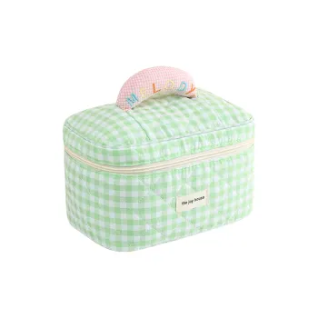Sweet Pillow House Korean Style Cute Plaid Large Capacity Portable Travel Bag Makeup Bags