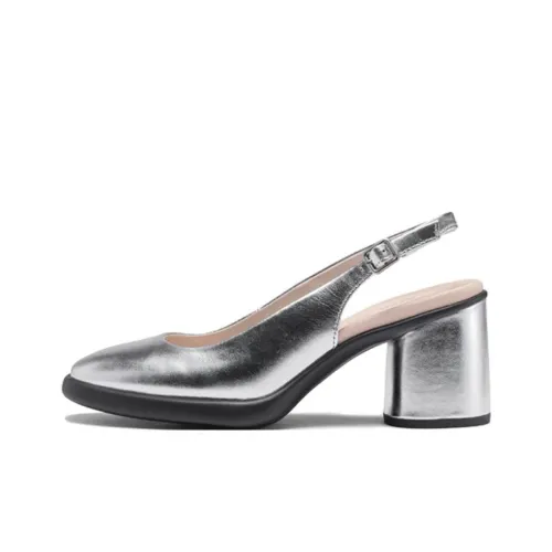 Ecco Sculpture Luxury Style 55 Chunky Heel High Heels 7.5cm Women's Silver