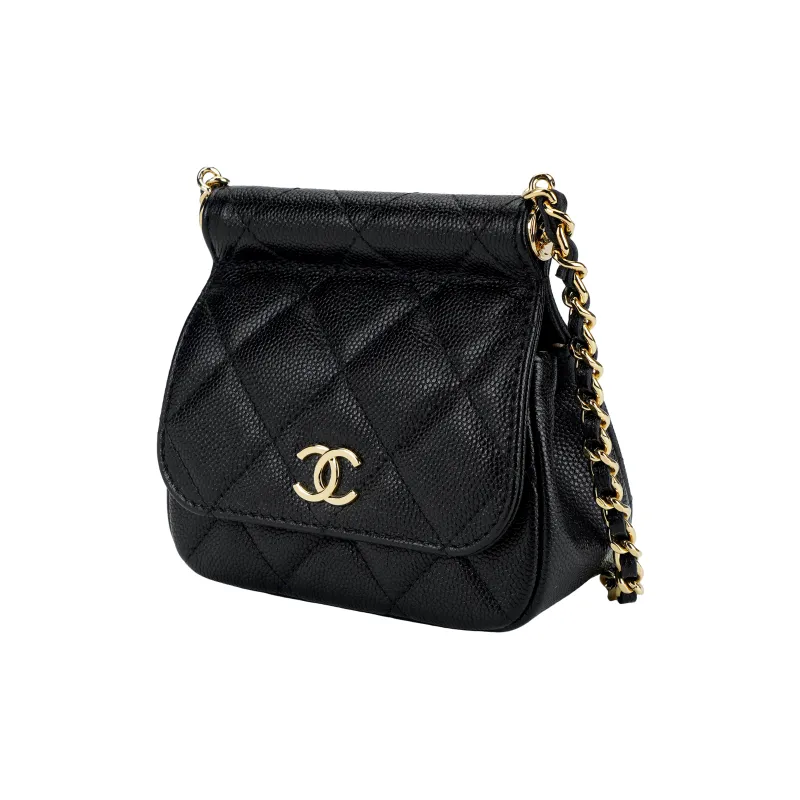 CHANEL 22K Autumn And Winter Caviar Cow Leather Mini Bag, One Shoulder Crossbody Clutch Mini Women's Black-1