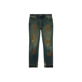 PALM ANGELS Logo Patch Straight Leg Jeans