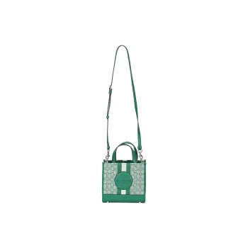 COACH Dempsey Fabric With Pebbled Leather Tote Bag, Shopping Bag, Shoulder Bag, Crossbody Bag Small Size Women's Green