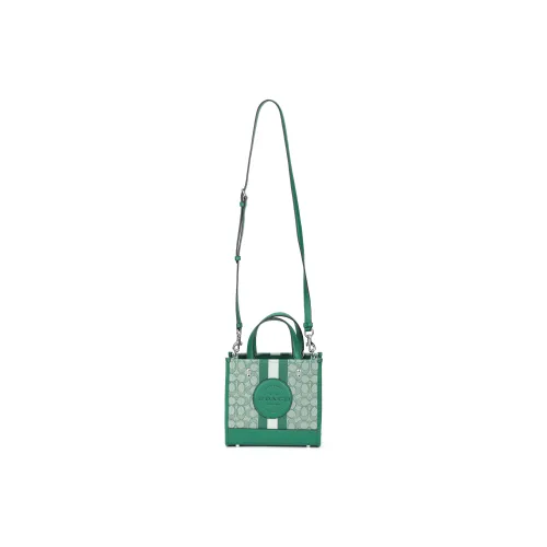 COACH Dempsey Fabric With Pebbled Leather Tote Bag, Shopping Bag, Shoulder Bag, Crossbody Bag Small Size Women's Green