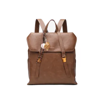Mulinsen Polyurethane Patchwork With Cow Leather Backpack Large Size Unisex Light Coffee