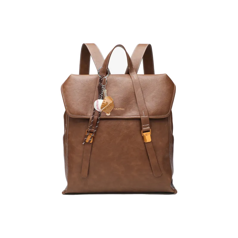 Mulinsen Polyurethane Patchwork With Cow Leather Backpack Large Size Unisex Light Coffee-0