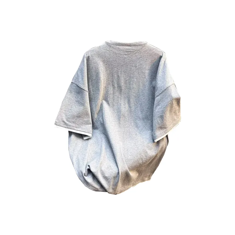 TONYBEAR Men's Casual Sports Loose Fit Fashion Versatile Basic Mock Two Piece T Shirt Men's-1