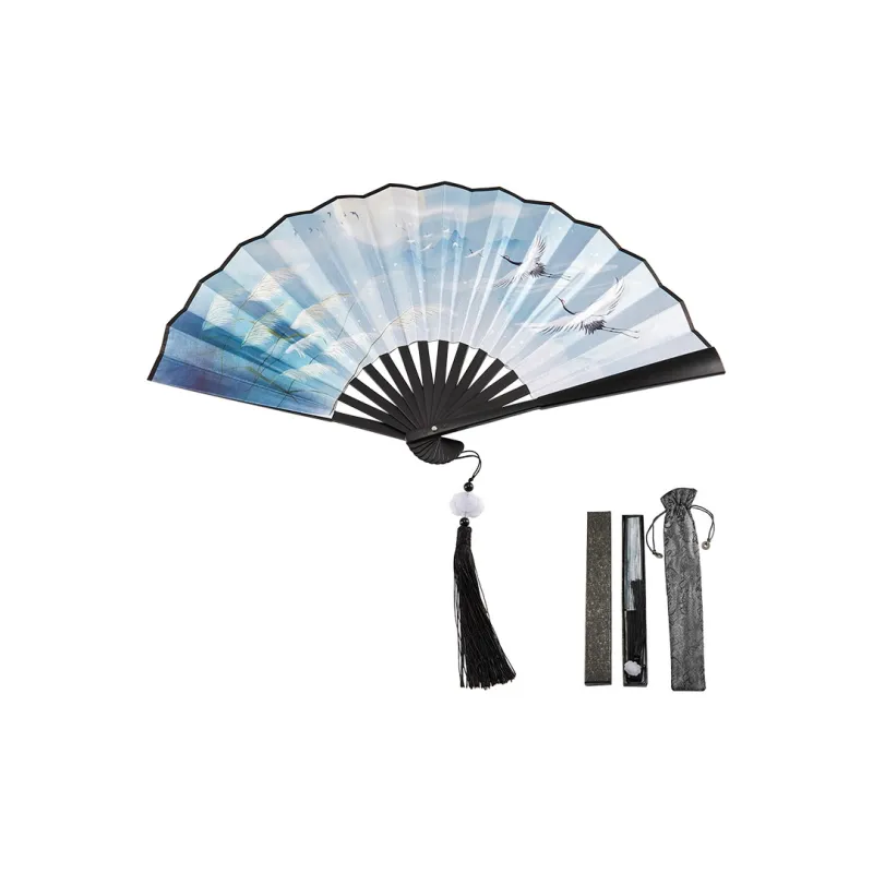 Pleasant Language Twill Damask And Silk Folding Fan-17