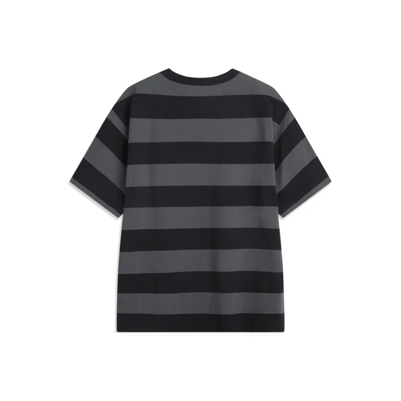 LiNing Sports Trend Series T Shirt Unisex Black Gray Stripes-1