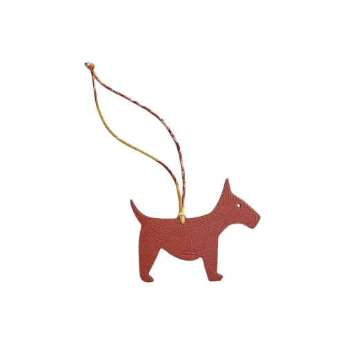 HERMES Calfskin With Silk Bag Charm Bag Merch Unisex Red Brown