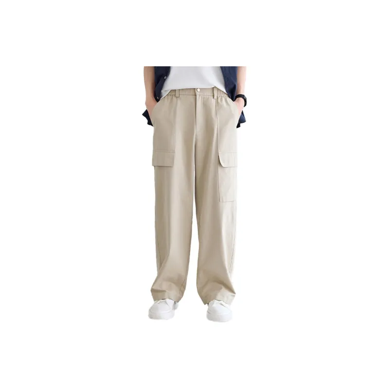 A.B.X Asymmetrical Patch Pockets On Both Sides Semi Elastic Waistband Casual Pants Men's-0
