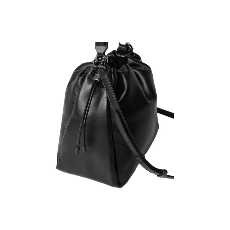 Brunello Cucinelli Leather Bucket Bag Handbag Women's Black-1