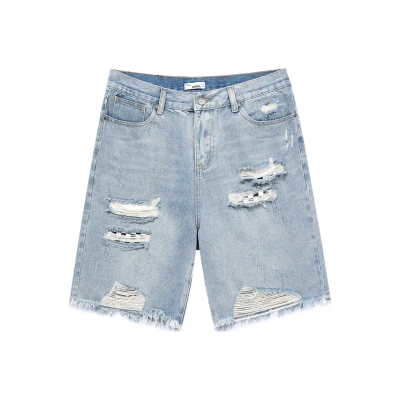 GUKUUL Loose Fit Denim Shorts, Summer Unisex Light Blue-0