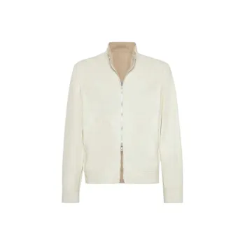 Brunello Cucinelli SS25 Leather Jacket Men's Panama Color