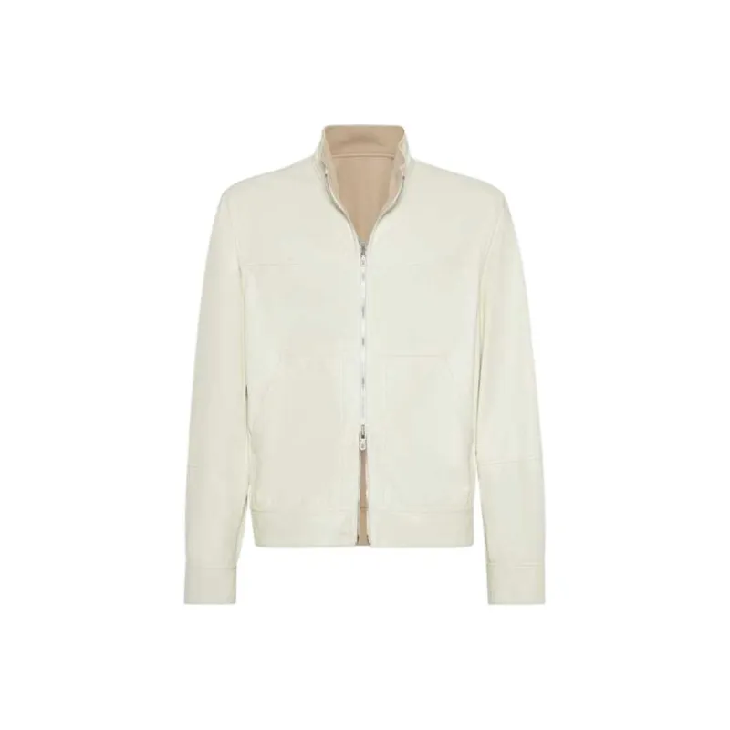 Brunello Cucinelli SS25 Leather Jacket Men's Panama Color-0