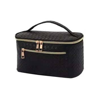 Sweet Pillow House Woven PU Makeup Bag For Women's, Travel Casual, Large Capacity, Makeup And Toiletry Kit Storage Bags