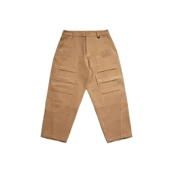 WOOKONG Autumn And Winter Season Cargo Pants Unisex Brown Yellow Double Dragon Embroidery Loose Fit