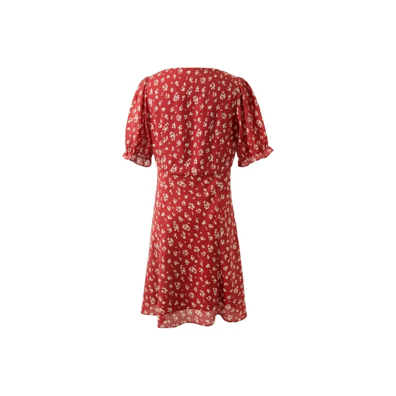 3COLOUR Short Sleeved Dress Women's Red White Floral-1