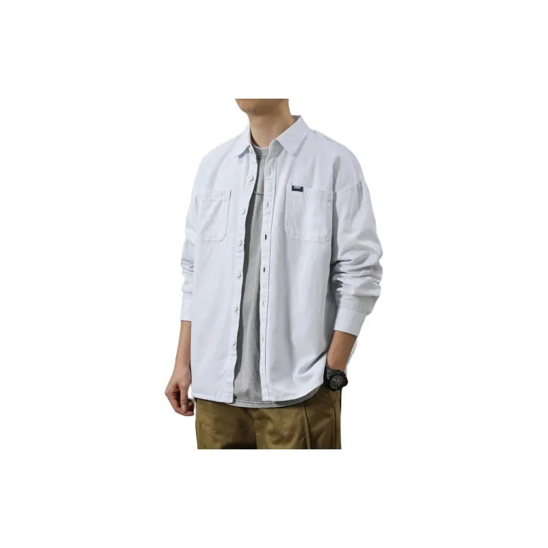 TESTUNG Fashion Minimalist Style 100% Cotton Skin Friendly Square Collar Single Breasted Everyday Commute Shirt Unisex-10