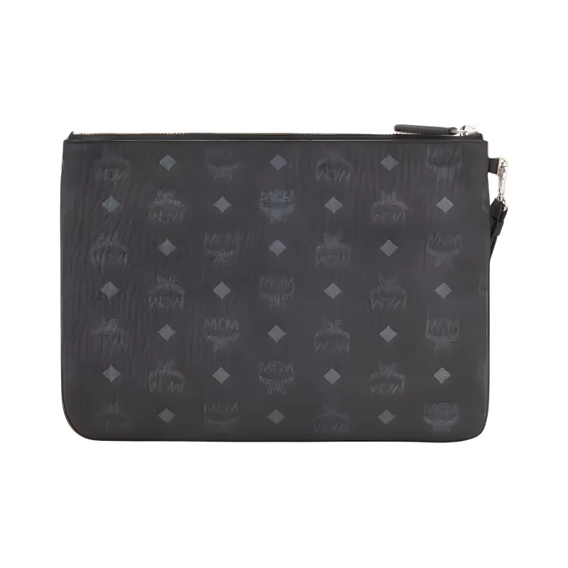 MCM Essential Visetos Origina PVC Wrist Bag Clutch Medium Size Unisex Black-2