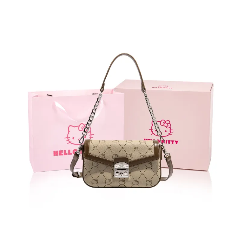 MESUCA Sanrio Hello Kitty Series PU Small Square Bag, Shoulder Bag, Crossbody Bag Women's Ecru/Khaki/Coffee-12