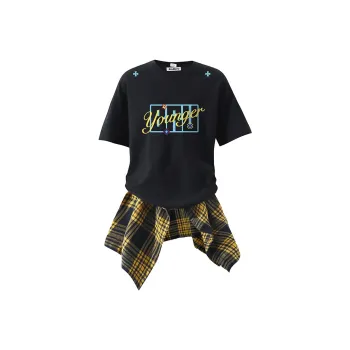 BRUMAIRE T Shirt Unisex Black+Yellow Plaid Skirt Curtain