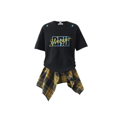 BRUMAIRE T Shirt Unisex Black+Yellow Plaid Skirt Curtain