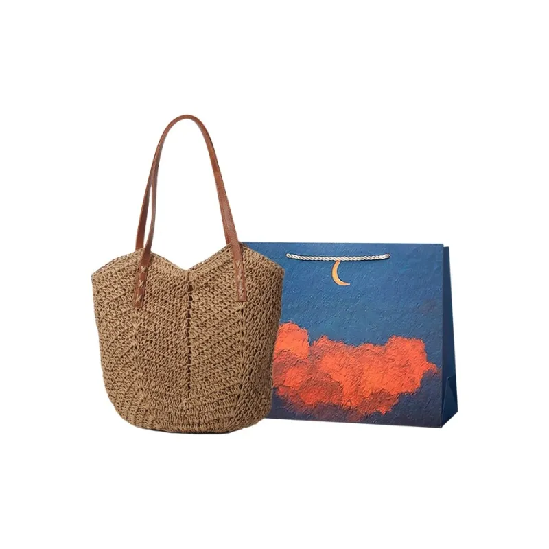 Elsvet Straw Woven Shoulder Bag Women's Multicolor-4