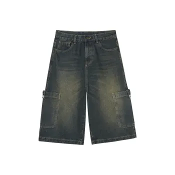 LOOKUN Denim Shorts Men Navy Blue