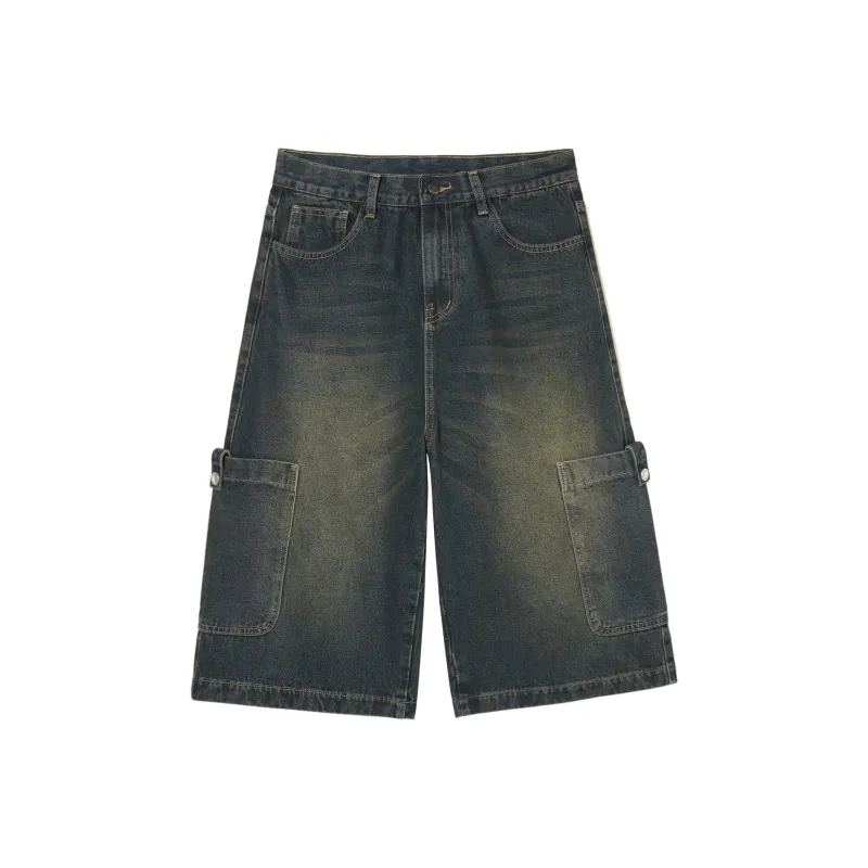 LOOKUN Denim Shorts Men Navy Blue-0