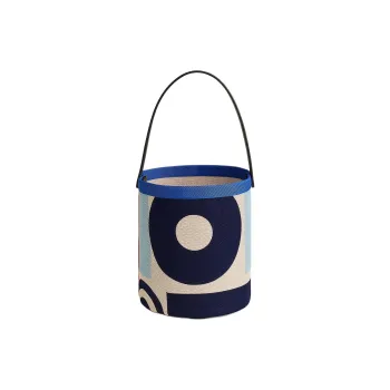 HERMES Cotton Linen Blend Bucket Bag Handbag Mini Women's Navy Blue & Blue