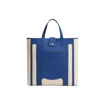 HERMES Monsieur B Canvas With Calfskin Canvas Bag, Tote Bag, Shopping Bag, Handbag Large Size Women's Blue